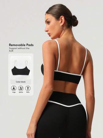 Sodalemon Kvinnor Färgblock Fitness Lätt Stöd Raka Remmar Yoga Sport-BH