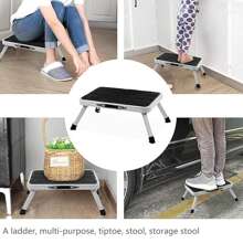 Escabeau, escabeau pliable à un seul marchepied avec patin en caoutchouc antidérapant, tabouret de cuisine en acier léger, capacité de charge 150 kg, dimensions pliées 32 x 44 x 17,5 cm