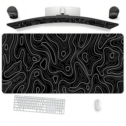 Stor svartvit terränggrafik-gamingmusmatta med sydda kanter, halkfri gummibas, perfekt för datorer, bärbara datorer och kontorsbord, stor musmatta