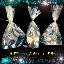 50 unidades/100 unidades Bolsas con fondo con pliegue de 8" x 11", 6" x 9", de celofán transparente tipo cello para dulces y regalos, con 50/100 lazos retorcidos, para embalaje de regalos y favores de fiesta