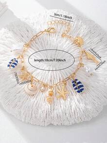 1 件夏日海滩贝壳海星手链，海洋主题波西米亚人造珍珠海洋生物手链，夏季波西米亚女士珠宝适合日常装扮、海滩、旅行、拍照、度假风格配饰 - 彩色 - 查看 3