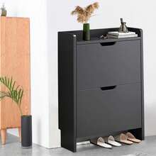 2 Drawer Shoe Rack Shoes Storage Cabinet Wooden Cupboard Organiser Holder Stand - Black - View 1