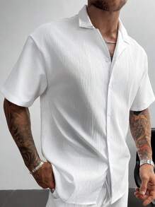 Old Money Style Men's Shirt Cuban Collar Linen Short Sleeve Shirt Loose Fit Casual Comfortable Beach Shirt For Men Summer Vacation Father's Day Gift,White Dress Shirts