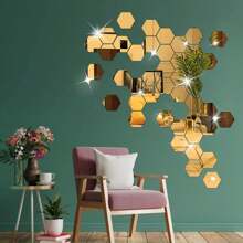 48 piezas de pegatinas de espejos de pared de acrílico hexagonales, espejos decorativos removibles, adornos de arte de forma hexagonal para decoración del hogar, pegatinas personalizadas