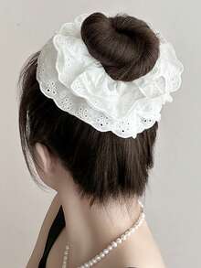 1pc Women's Elegant White Lace Scrunchie, Delicate Layered Design, Versatile Hair Accessory For Everyday Use Scrunchies Hair Ties Scrunchy Hair Ties Ponytail Head Accessories Elastic Band Beauty Home Hair Accessories - White - View 3