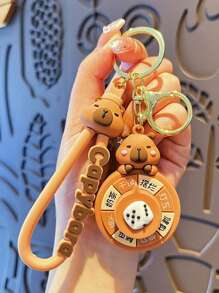 1pc Original Capybara Spinning Keychain, Cute Cartoon Capybara Keyring, Handbag Charm, Small Gift Car Accessories
