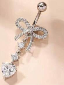 CIZME 1 件 Y2K 肚脐穿孔首饰肚脐穿孔首饰，蝴蝶结心形吊坠杠铃肚脐环肚脐环，银金玫瑰金白粉色 CZ 肚脐杠铃耳钉肚脐穿孔肚脐环女士