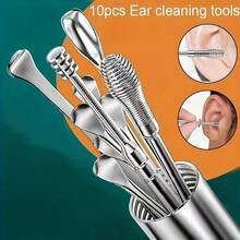 10pcs Stainless Steel Ear Wax Removal Tool Set Spiral Rotating Ear Picking Spoon & Ear Picker Spoon For Cleaning & Collecting Ear Wax-Perfect As A Gift For Friends And Family - 10pcs - View 3
