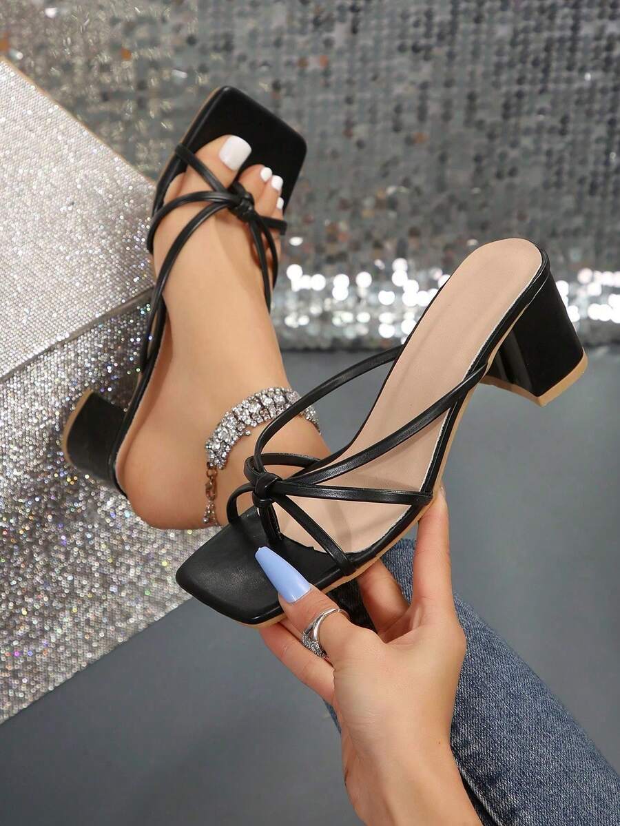 French Breeze Slip-On Sandals, Women Summer Open Toe Square Toe Chunky Heeled Sandals, Elegant Suitable For Dress, Office, Business Gathering, Party