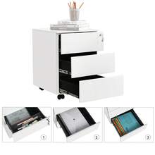 Rollcontainer, Metallschrank, mobiler Aktenschrank, Druckertisch, abschließbar, 3 Schubladen, Unterschrank, vormontiert, Büro, Homeoffice, 45,1 x 39 x 53,8 cm, wolkenweiß - Weiß - Übersicht 5