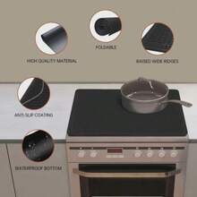 Tapis de protection en silicone pour dessus de cuisinière - 28 "X20" Couvre-plaque de cuisson en céramique, couvre-plaque en verre résistant à la chaleur, film de protection pour cuisinière plate de camping-car, grand tapis de séchage en silicone - Noir/Gris