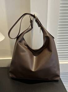 Bolso de hombro vintage de gran capacidad y unicolor suave para mujer, versátil bolso bandolera con asa, bolso de hombro Hobo de gran capacidad, bolso bandolera casual para el trabajo