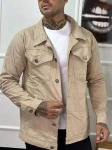 MEN'S JEANS JACKET Spring/Autumn Regular Fit Pocket - 米色 - 查看 3