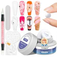 SUPWEE Gel builder sólido para uñas, blanco 60 g/2.1 oz, gel de escultura 3D para arte de uñas, gel duro de mano sin pegajosidad para extensión de uñas, tallado de uñas, patrones 5D, decoración de uñas en relieve, se retira con remojo UV LED - Blanco-60g - Ver 1