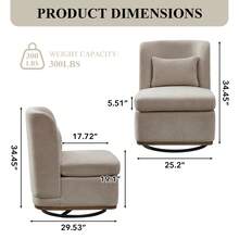 360° Swivel Chair, Chenille Upholstered Swivel Accent Chair, Barrel Chair With Pillow, Club Sofa Chair With Thick Cushion, Reading Accent Chair, Vanity Chair For Living Room, Office - 米色 - 查看 2