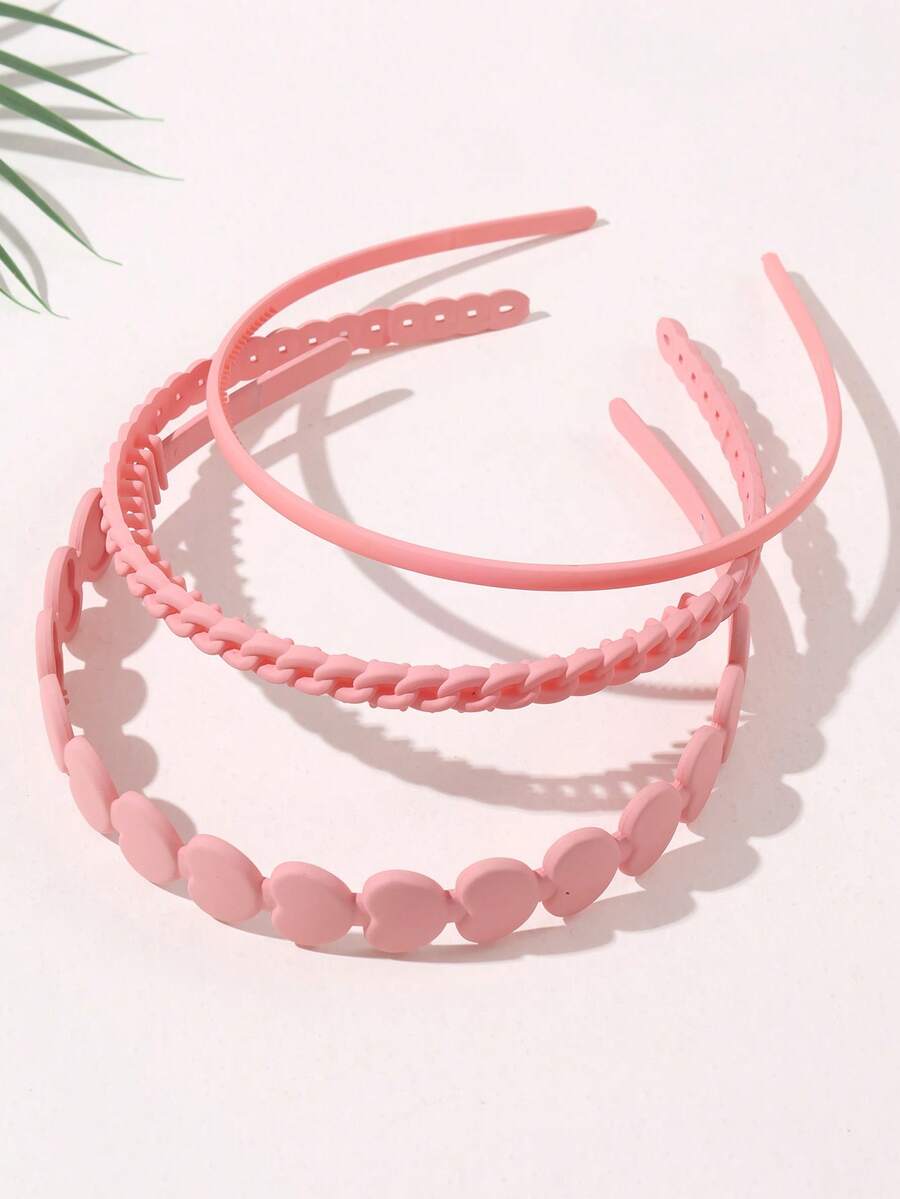 3 Pcs Teen's Simple And Stylish Frosted Pink Hair Hoops - Pink - View 1