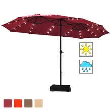 Lifezeal 15Ft Patio Double-Sided Solar LED Market Umbrella Crank 36 Lights Base - Burgundy - View 11