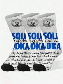 1 par de calcetines altos impresos a 360° con diseño de botella de Jack Danny, calcetines con estampado de botella de vino unisex, calcetines para parejas, calcetines casuales cómodos y transpirables para la calle, serie alcohólica de regalos para vacaciones, calcetines de media pantorrilla para ejercicio ligero