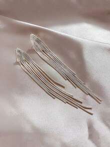 1 par de pendientes largos con cadena de metal y borlas de diseño geométrico, 2 diseños surtidos - Plateado - Ver 4