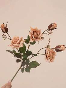 Retro Style Autumn Color Single Branch 3 Head Autumn Corner Rose Wedding Floral Arrangement Background Home Decoration Flower Arrangement Fake Flower Simulation Rose