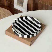 1 件黑白条纹陶瓷杯碟套装，复古法式简约经典黑白条纹陶瓷咖啡杯碟，适用于咖啡厅、厨房、下午茶、摄影、生日礼物 - 彩色 - 查看 14