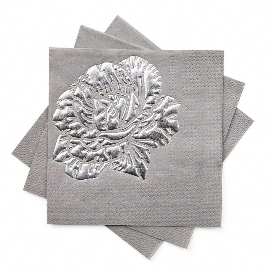 50片/包 素色和花卉压花三层加厚餐巾,适合家庭和餐厅 - 灰色 - 查看 1