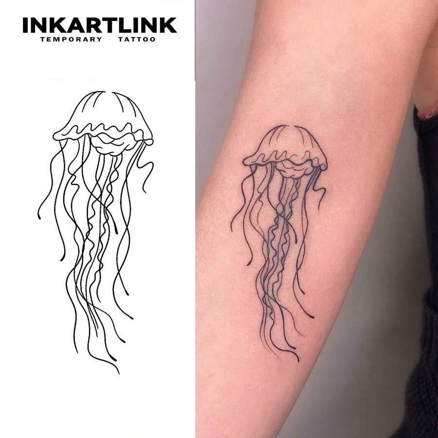INKARTLINK 非永久纹身技术 - 水母纹身贴，逼真的临时假纹身贴，半永久纹身贴，自然哑光效果，防水防汗，持续1-2周，适用于男女身体贴纸