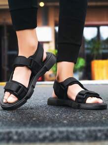 1 Pair Ins Style Teenager Beach Sandals, Hook And Loop Closure Breathable Non-Slip Soft Sole, Summer Beach Holiday Fashion Shoes