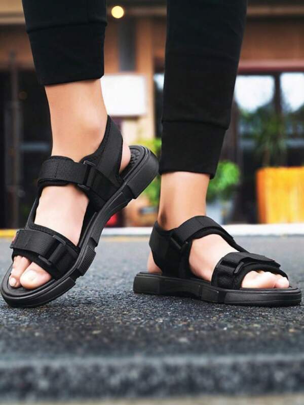 1 Pair Summer Ins Popular Hook-And-Loop Beach Sandals, Breathable Non-Slip Soft Sole Outdoor Beach Casual Shoes