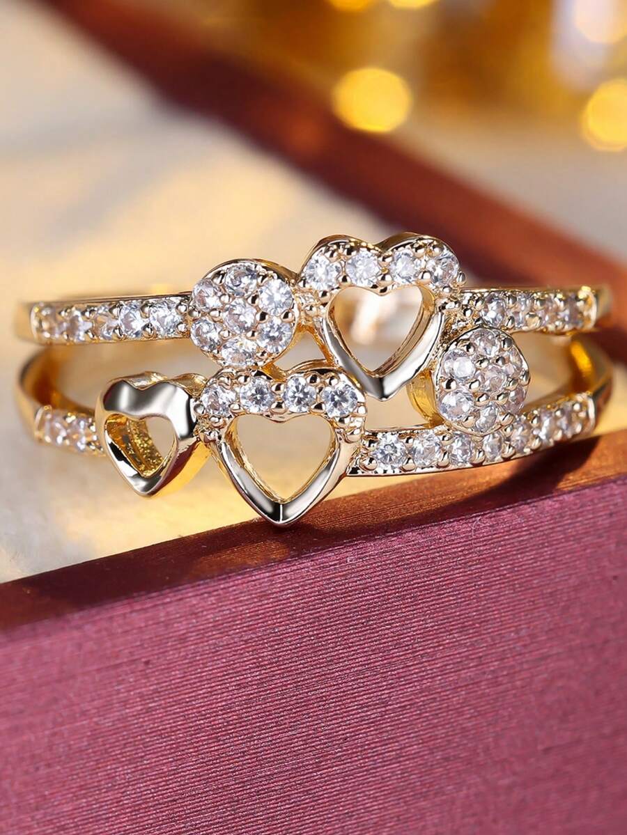 1 szt. Modny pusty pierścionek z wzorem serca, wszechstronny dodatek odpowiedni na ślub, imprezę i do codziennego noszenia