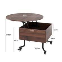 VOWNER Height-Adjustable Coffee Table With Hidden Storage And Casters, Round Living Room Table With Liftable Top For Living Room, Office And Small Spaces - 棕色 - 查看 2