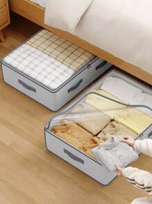 1PC Perspective Style Bed Bottom Storage Bag, Miscellaneous Classification Storage Bag, Cabinet Top Quilt Storage Bag, Bed Bottom Clothing Storage Bag, Bed Bottom Toy Storage Bag, Puncture Resistant And Wear-Resistant, Two-Way Alloy Zipper, Foldable Design, Widened Handle, Suitable For Home Miscellaneous Storage Classification, Space Management Storage, Portable Storage For Travel