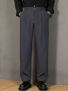 Pantalones casuales de negocios de unicolor, rectos y de corte holgado para hombre