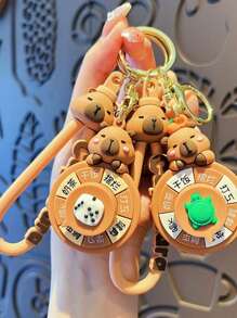 1pc Original Capybara Spinning Keychain, Cute Cartoon Capybara Keyring, Handbag Charm, Small Gift Car Accessories