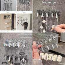 1 pieza Tira adhesiva de ganchos, sin necesidad de perforar, estante de almacenamiento, estante para exhibir joyas, estante colgante, estilo INS, estante para collares, gancho de baño, gancho de cocina, gancho de habitación, gancho de entrada, sin necesidad de perforar