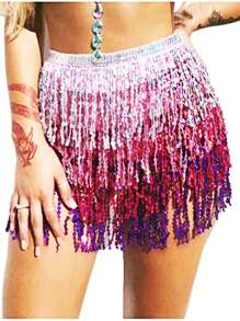 Fuste cu ciucuri și paiete cu sclipici pentru dansul din buric, fuste la modă cu curea pentru dansul din buric