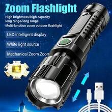 1pc Portable Outdoor Mini LED Multifunctional Zoom Rechargeable Bright Adjustable Flashlight - Black - View 1