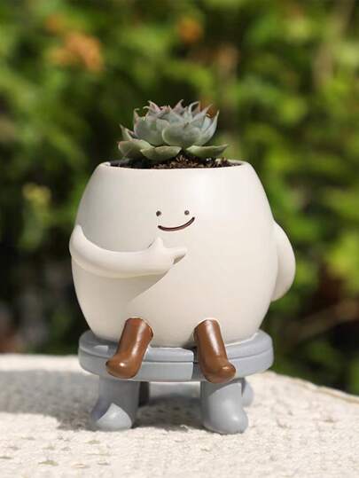 1pc Glossy Swing Smiling Face Planter Pot Head, Small Hang Indoor Outdoor Plants, Schattige Flower String Of Pearls Plant Live, Happy Resin Succulent Home Vase Room Glass view 6