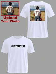 定制男士 T 恤，输入您的文字/祝福/有趣的内容，上传您自己/爱人/最好的朋友/宠物/风景的照片，白色 T 恤，情人节，节日礼物，周年纪念礼物，公司制服，音乐节，送给他的礼物，男士圆领短袖 T 恤，派对，男士黑色短袖 - 白色 - 查看 1