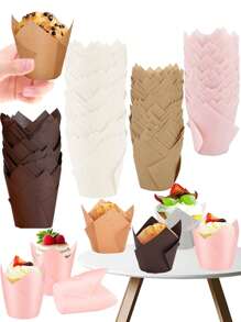 50 pezzi/100 pezzi Pirottini da forno a forma di tulipano, adatti per caffè, in colori naturali, bianchi, rosa, antigrasso, ideali per forniture per feste di ogni occasione