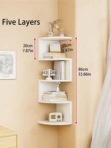 1pc 5-Tier Corner Floating Shelf, Black Plastic Wall Mounted Storage Rack, No Drill Triangle Design, Multi-Function Wooden Display Rack, Suitable For Living Room, Bedroom And Bathroom - Ideal For Home Office And Decor, Practical Storage Shelf, Useful For Back To School Season Bathroom Accessories - Multicolor - View 10