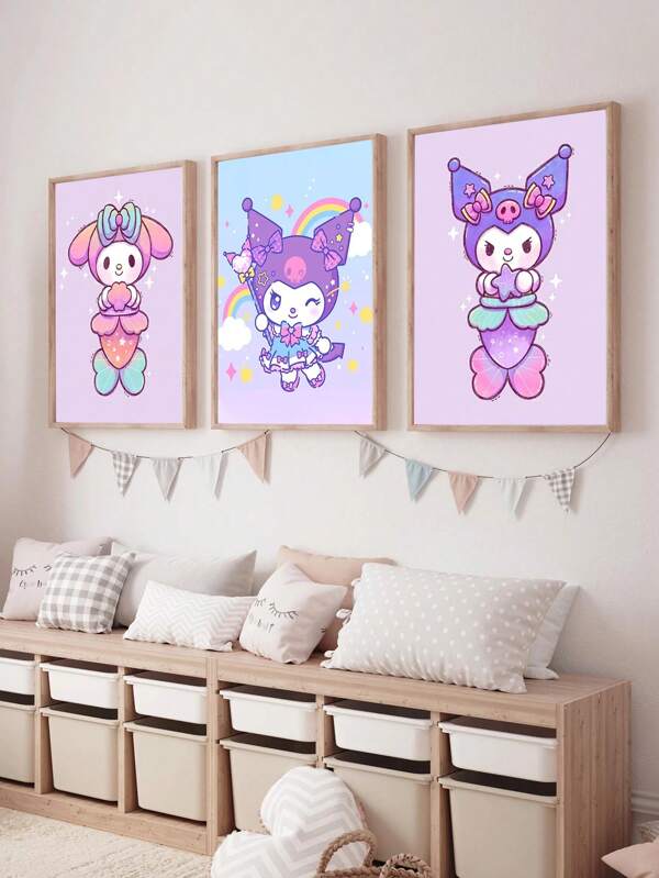 Sanrio 1 pezzo Poster su tela con Hello Kitty e amici internazionali, Stampa artistica a parete del personaggio Kuromi rosso, per camera dei bambini, appartamento, camera da letto, soggiorno, regalo per i bambini, senza cornice