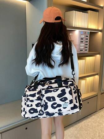 Bolsa de viaje grande, multifuncional, con diferentes estampados (vaca, cebra, letra, leopardo), unisex, para estudiantes, de moda y casual, para parejas, material impermeable, mochila de viaje, para verano, bolso de mano, bolso de fin de semana, bolsa de equipaje, con compartimento para zapatos, fácil de plegar, expandible, multiusos, con cremallera, para viajes de negocios, vacaciones, mochila, vuelta al cole, maleta