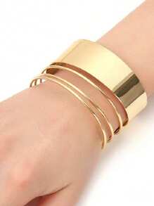 1 pieza Brazalete abierto de acero inoxidable bañado en platino 18K de diseño cóncavo-convexo, adecuado para fiesta, cita, uso en la oficina