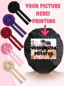 1PC Custom Photo /Pictures Logo Hair Bonnet Plain Satin Caps For Women With Long Elastic Band Stretchy Tie Sleep Night Hats Beauty Shower Cap, A Hair Care Cap And A Satin Nightcap For Women's Care.