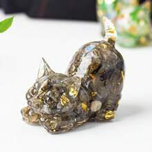 1 件天然水晶雕刻疗愈猫饰品，适合家居装饰水晶礼物或作为口袋装饰的疗愈冥想石，可爱的猫饰品，带有水晶碎石滴胶和上翘尾巴，办公室、家居、客厅的桌面装饰饰品，动物装饰饰品，树脂包裹的天然宝石，尾巴上翘的猫饰品，石头和树脂材料 - 彩色 - 查看 16