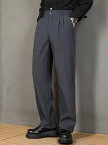 Pantalones casuales de negocios de unicolor, rectos y de corte holgado para hombre