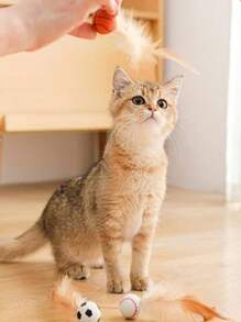 1pc Cat Toy, Feather Rubber Bouncy Ball, Pet Chasing Toy, Pet Self-Entertainment Toy, Suitable For Cats And Dogs, Household Pet Toy Ball, Interactive Toy For People And Pets, Made Of Rubber Material With High Elasticity, Durable And Damage-Resistant