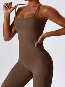 Yefecy Breathable Yoga Bra Outdoor Gym Running Sports Bra Fitness Tops For Women Quick Dry Workout Clothing Yoga Tank Top - 棕色 - 查看 4