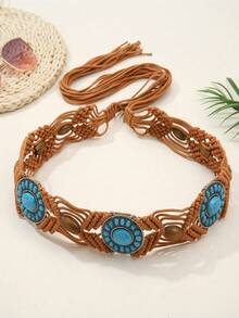 1 قطعة سلسلة خصر للنساء مصنوعة من حبل شمع مغزول بنسيج بوهيمي أزرق فيروزي، مناسبة للحفلات والشاطئ - متعدد الألوان - مشاهدة 8